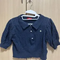 POLO ケーブルニット 半袖ポロシャツ ネイビー