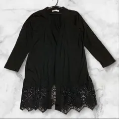 PENETRATION レース切替カーディガンLL 黒 ロング丈 七分袖 羽織