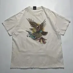 00s ハーレー Tシャツ XLアイボリー イーグルY2K 星条旗 ○6697