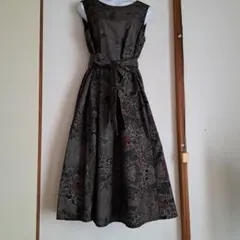 着物リメイク＊黒泥系本場大島紬 六角花柄＊ノースリーブテント型