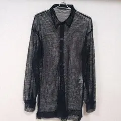 AIC.オーバーサイズメッシュシャツ 長袖 シャツ ブラック レイヤードのサムネイル