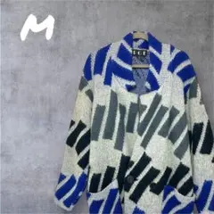 DGF 幾何学模様 ニット セーター グレー 青 黒　ガウン　カーディガン　冬