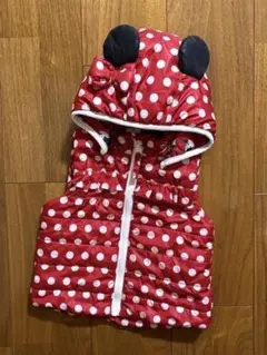 H&M◇90◇ディズニー◇ミニーマウス◇お耳＆リボン付きダウン風ベスト◇赤レッド