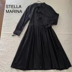 STELLA MARINA ロングワンピース　リボン　丸襟　ブラック