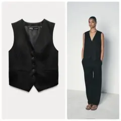 新品未使用＊ZARA テーラードリネンベスト　ブラック　XS （Mサイズ程度）のサムネイル