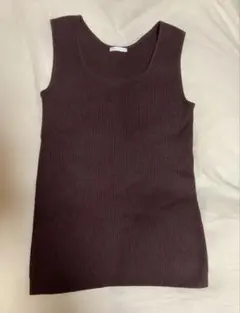 GU ダークブラウン リブニットスクエアネックタンクトップ S