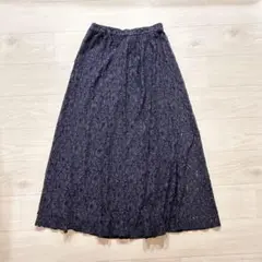 ネイビー レース フレアスカート　秋冬　デート服
