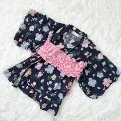 【Ampersand】 浴衣 ベビー 80 キッズ ネイビー 花柄 お洒落 夏