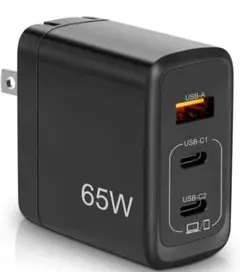65W USB充電器 type-c 急速充電器 折りたたみ式プラグ ブラック