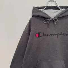 古着 Champion チャンピオン パーカー 定番ロゴ シンプル グレー M
