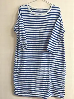 【Forkandspoon アーバンリサーチ】青×白ボーダーTシャツワンピース