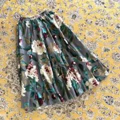 S.J.FERRY 花柄フレアロングスカート グレー