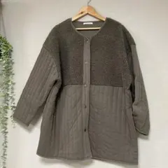 【美品】フェリシモ　ボアキルティングジャケット　オリーブブラウン　M