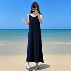 キャミソールワンピース　ロング　ブラック