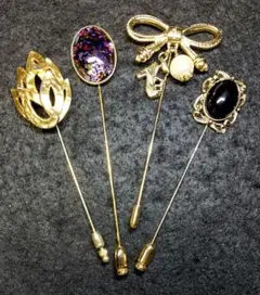 やや大き目 ピンブローチ ４点 まとめ売り ゴールド系 #1567-20