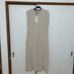 ZARA ベージュ ノースリーブ ロングワンピース M