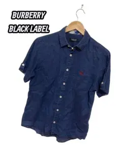 Burberry Black Label ネイビー 半袖シャツ　リネン　M