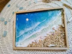 レジンアート オーシャンアート 海レジン 珊瑚砂の海カフェトレー ホヌ