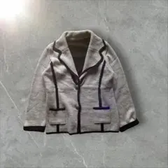 ニットカーディガン　モード系　モノクロ　グレー　アルパカ　デザイン古着