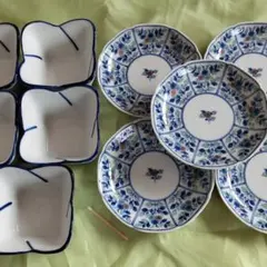 昭和レトロ、小花柄小皿５枚と角四ッ葉小付５客セット②