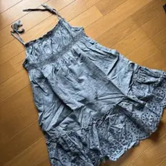 デニム調 ノースリーブ ティアードワンピース　レース　150-160cmのサムネイル
