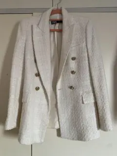 ZARA ツイード テーラードジャケット ホワイトのサムネイル