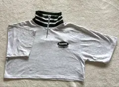 GRL 配色ラインネックハーフジップショート丈Tシャツ [bo007]