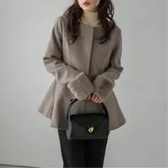 新品　La_gemme ラジエム　　 ペプラムコート　ブラウン　袖フェイクファー