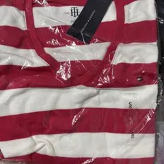 最終お値下げTOMMY HILFIGER 赤白ストライプ Vネック Tシャツ S
