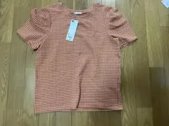 GU ギンガムチェック パフスリーブT 半袖 オレンジ Mのサムネイル