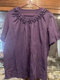 レリアン　半袖 Tシャツ パープル 編み込みネックデザインのサムネイル