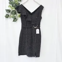 新品タグ付き✨ デイジー ワンピース ツイード キャバドレス フリル ベルト 黒
