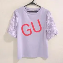 【GU】立体刺繍＆シースルー　パフスリーブ・トップス紫色