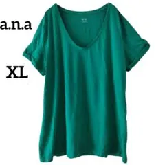 無地 Tシャツ Vネック 半袖 ロールアップ ビッグサイズ XL 緑 綿
