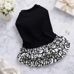 犬服 ハンドメイド ワンピース 小型犬 フリル 袖なし ブラック 上品 シンプル