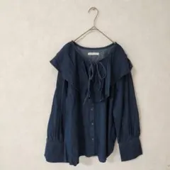 chocol raffine フリル付き長袖シャツ ダークブ