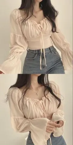 GRL グレイル 袖2Wayリボンショート丈ブラウス