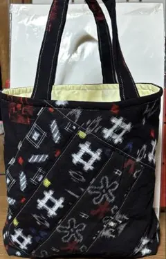 ハンドメイド　トートバッグ　絣　リメイク　パッチワーク