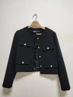 ZARA フラップ クロップド ジャケット ブラック 金ボタン XS