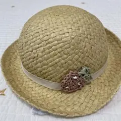 イチゴ付きベビー麦わら帽子 48cm