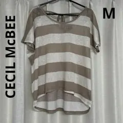 可愛い❣️お洒落✨CECILMcBEE ボーダー シースルー ドルマンカットソーのサムネイル