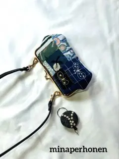 ミナペルホネンパッチワークがま口バッグストラップ付きハンドメイドちょうちょ