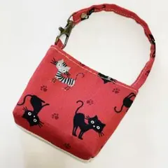 猫　足跡柄　ミニミニバッグ　ポーチ　赤　ハンドメイド