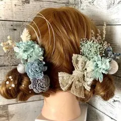 髪飾りドライフラワー和装＊袴ヘアピン卒業式結婚式成人式＊ヘアパーツ♡ブルー系