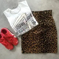 USA製 ヴィンテージ レオパード 柄 スカート ビンテージ ベロア 豹 ヒョウ