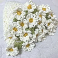 ハンドメイド　編み物　ブーケブランケット　コスモス　花束ブランケットのサムネイル