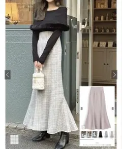ラメチェックツイードマーメイドスカート［dk1080］アイボリー M