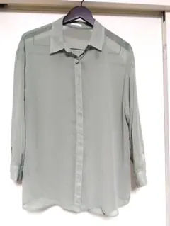 シースルー グリーン 長袖シャツ