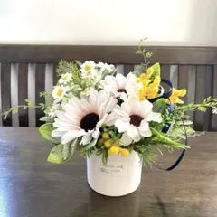 春の寄せ植え　アートフラワー アレンジメント　造花　ミモザオステオスペルマム