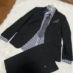 COMME CA ISM 黒スーツ 160A ネクタイ　ポケットチーフ　卒業式